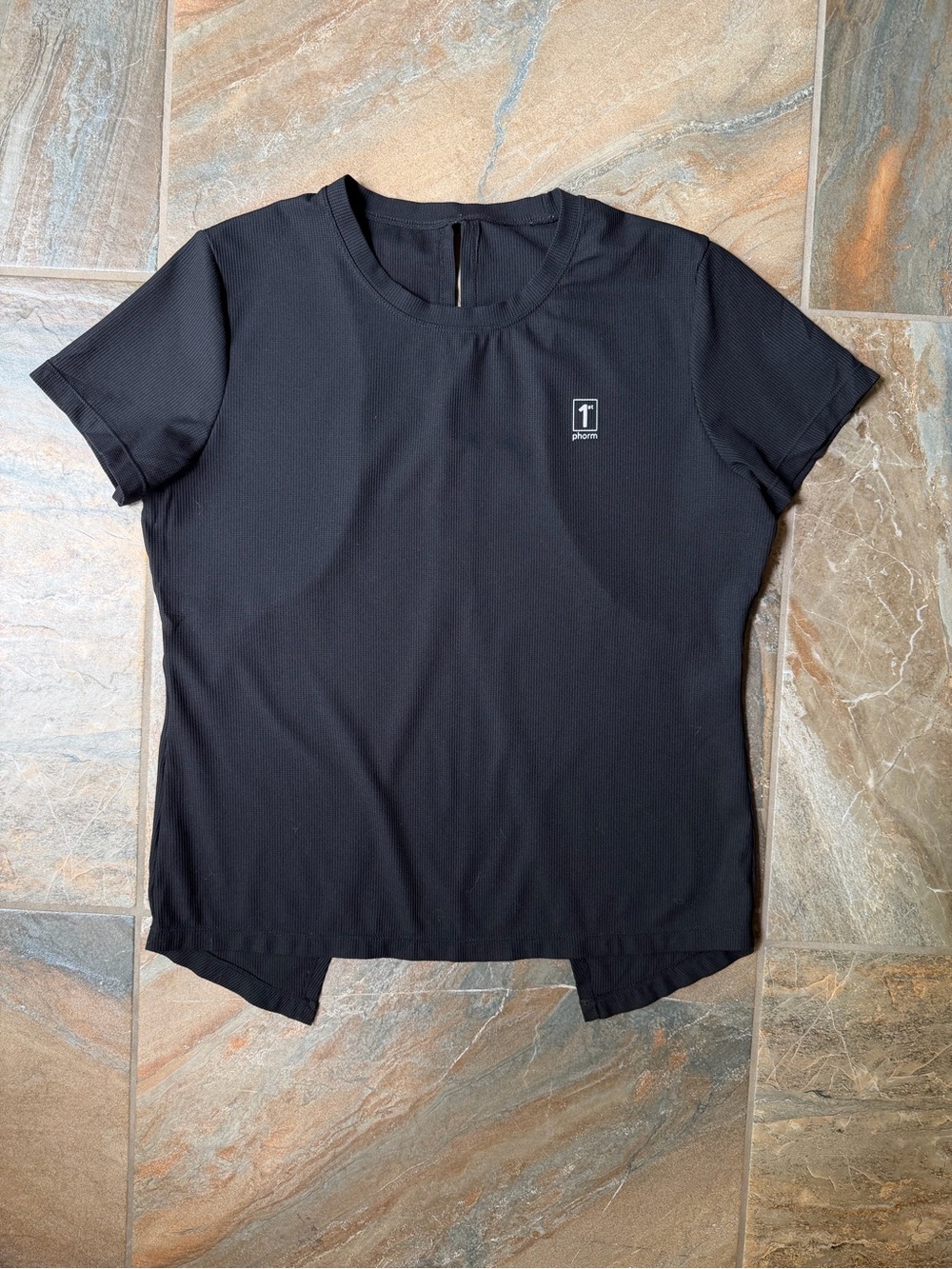 1st Phorm Women's Black Ribbed Open Back Short Sleeve Training Shirt Size Large